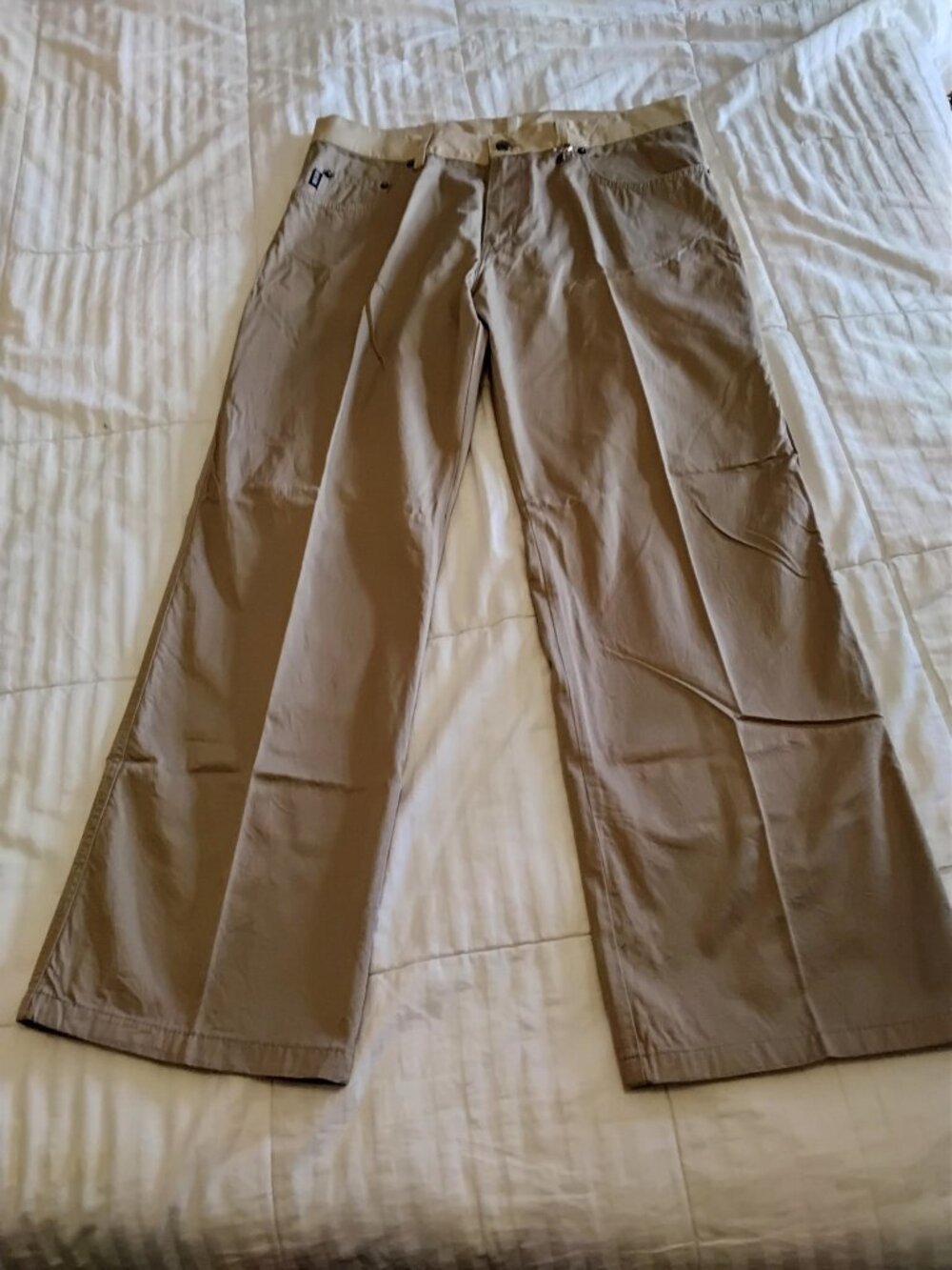 Vintage Moschino Jeans Two-Tone Wide Leg Pants Chinos Beige Tan Peace size 36